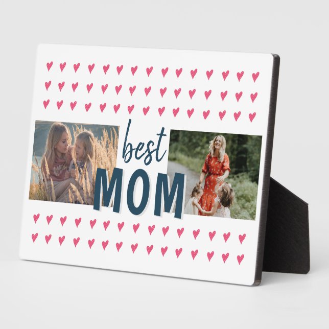 Cute Pink Heart Pattern Best Mum 2 Photo Plaque (Side)