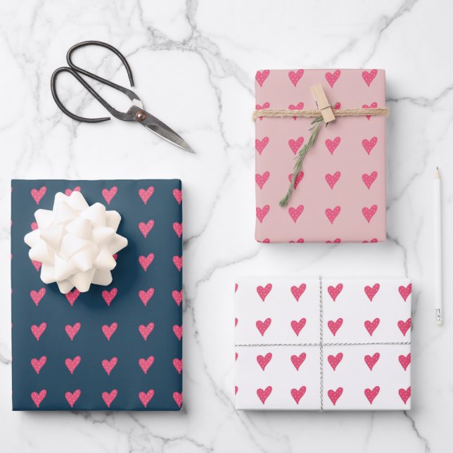 Cute Pink Heart Pattern Hand drawn Wrapping Paper Sheet (Front)