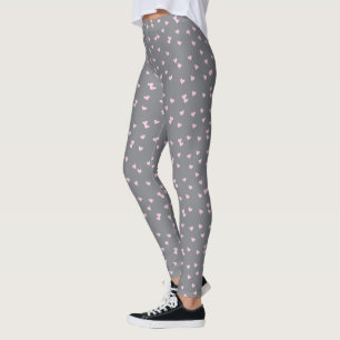 Cute Pink Heart Pattern on Grey Leggings