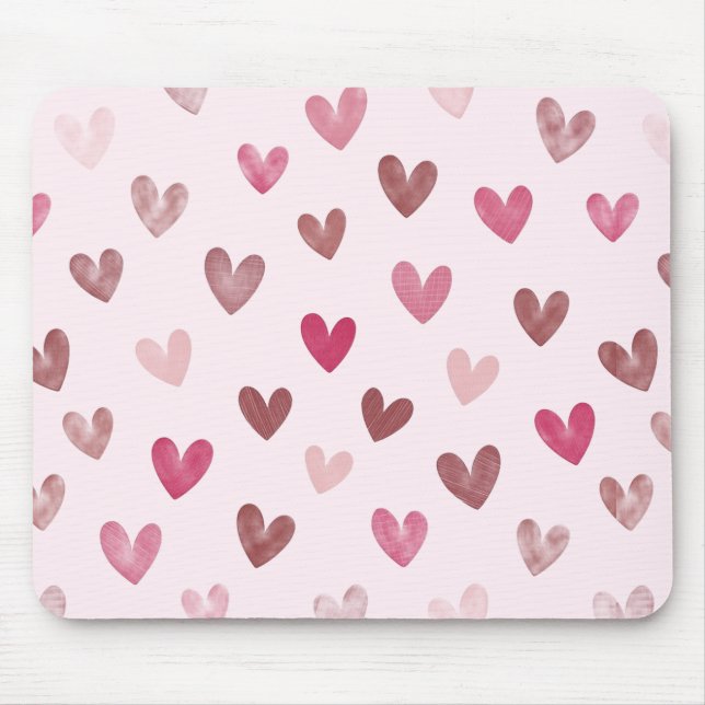 Cute Pink Heart Pattern – Romantic &Stylish Design Mouse Mat (Front)