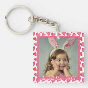 Cute Pink Heart Pattern Valentine's Day Photo  Key Ring
