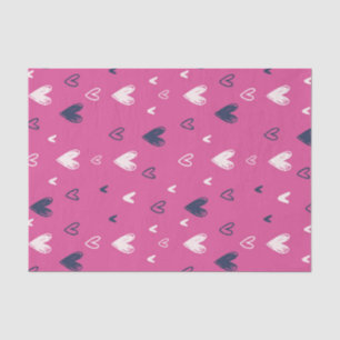 Cute Pink Heart Pencil Sketch Valentine's Day Tissue Paper