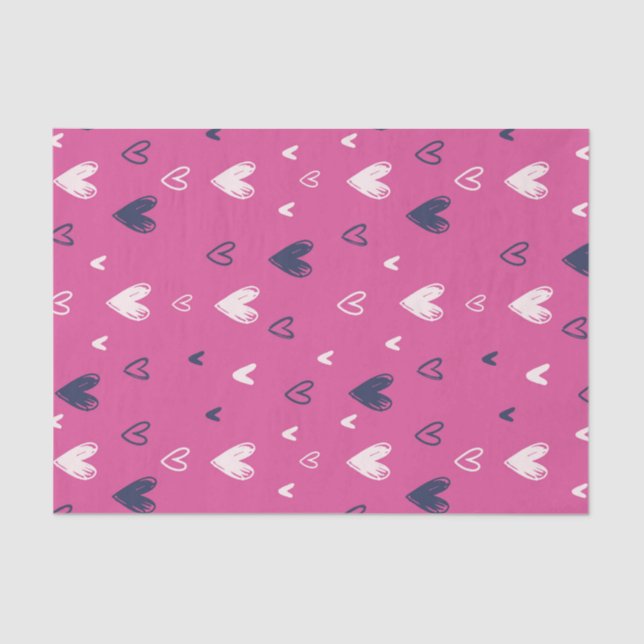 Cute Pink Heart Pencil Sketch Valentine's Day Tissue Paper (Front)