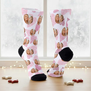 Cute Pink Heart Personalise Photo Mother's Day Mum Socks
