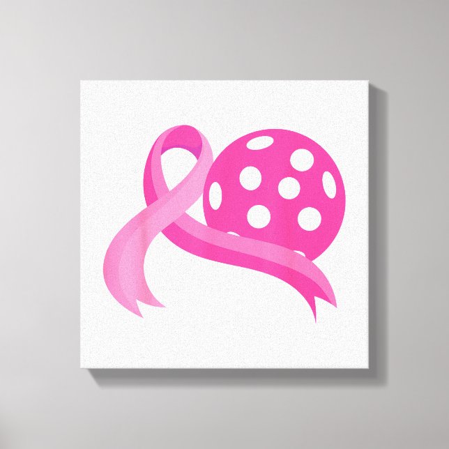 Cute Pink Heart Ribbon Pickleball Breast Cancer Aw Canvas Print (Front)