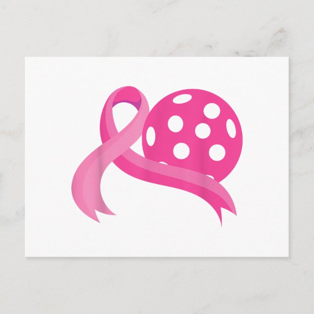 Cute Pink Heart Ribbon Pickleball Breast Cancer Aw Holiday Postcard (Front)