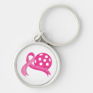 Cute Pink Heart Ribbon Pickleball Breast Cancer Aw Key Ring