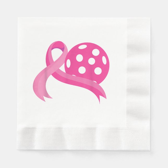 Cute Pink Heart Ribbon Pickleball Breast Cancer Aw Napkin (Front)