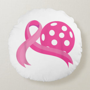 Cute Pink Heart Ribbon Pickleball Breast Cancer Aw Round Cushion