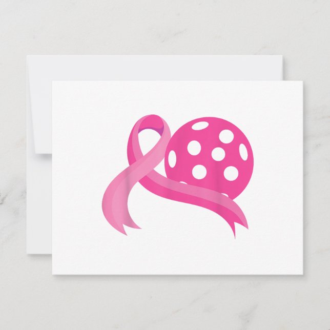 Cute Pink Heart Ribbon Pickleball Breast Cancer Aw RSVP Card (Front)