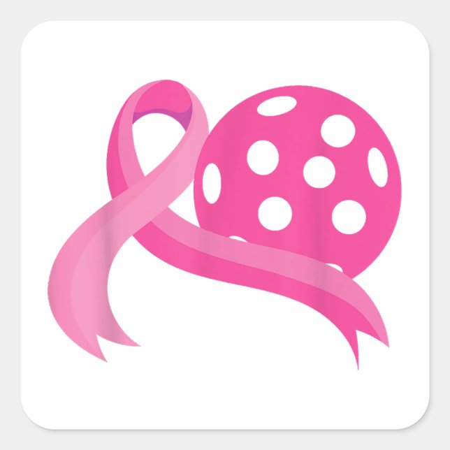 Cute Pink Heart Ribbon Pickleball Breast Cancer Aw Square Sticker (Front)
