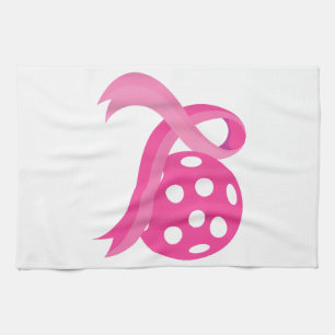 Cute Pink Heart Ribbon Pickleball Breast Cancer Aw Tea Towel