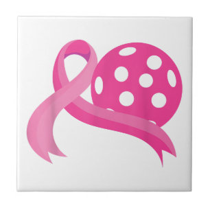 Cute Pink Heart Ribbon Pickleball Breast Cancer Aw Tile