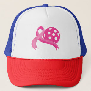 Cute Pink Heart Ribbon Pickleball Breast Cancer Aw Trucker Hat