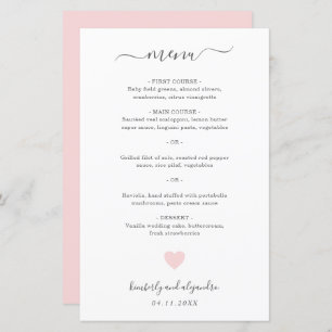 Cute Pink Heart Simple Wedding Menu