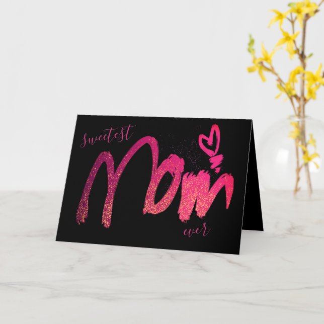 Cute Pink Heart Sweetest Mum Ever Card (Yellow Flower)