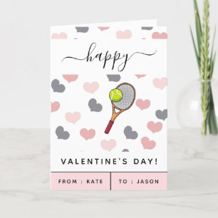 Cute Pink Heart & Tennis Racket Pattern Valentine  Holiday Card