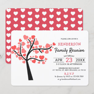Cute Pink Heart Tree   Family Reunion Invitation