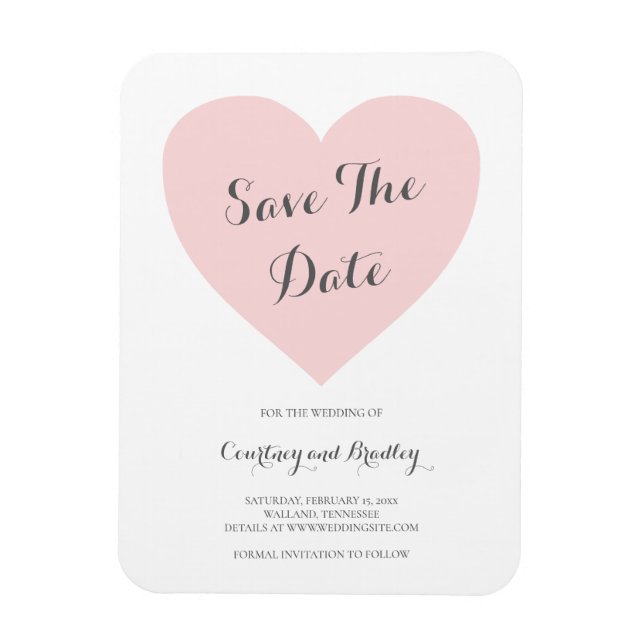 Cute Pink Heart Typography Wedding Save the Date Magnet (Vertical)