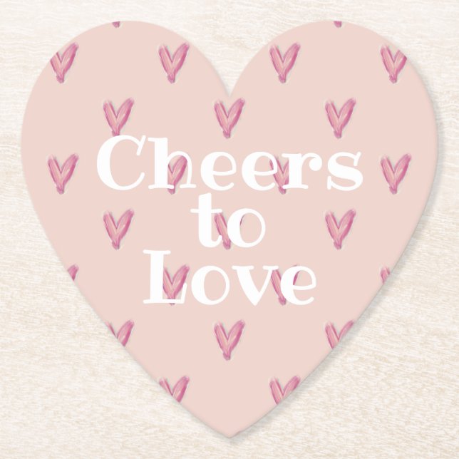 Cute Pink Heart Valentines Day Paper Coaster (Front)