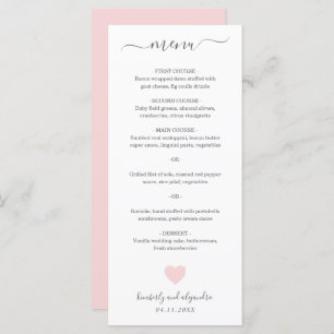 Cute Pink Heart Wedding Menu