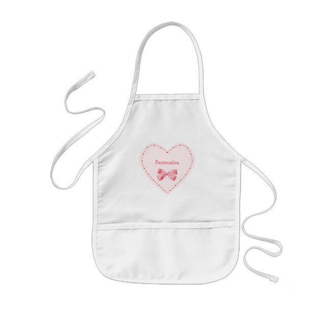 Cute Pink Heart With Name Kids Apron (Front)