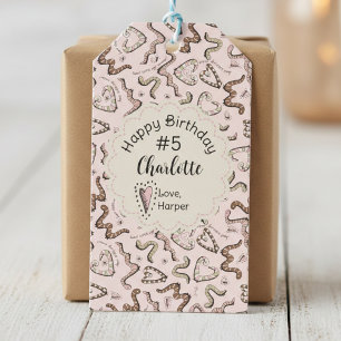 Cute Pink “Heart Worm-ing Wishes” Birthday Gift Tags
