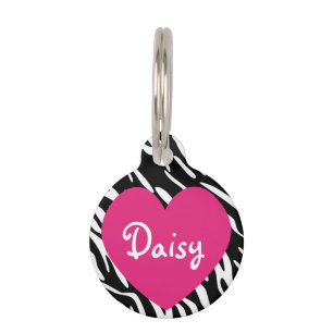Cute Pink Heart Zebra Print Personalised Pet Tag