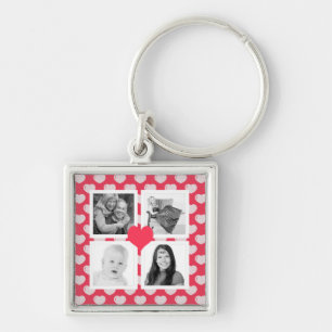 Cute Pink Hearts 4 Instagram Photos Collage Key Ring