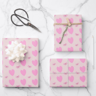 Cute Pink Hearts and Bows Pattern Wrapping Paper