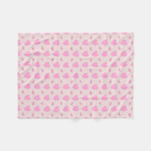 Cute Pink Hearts and Bows Patterner Fleece Blanket