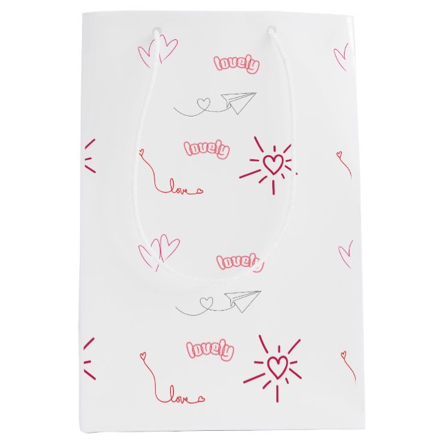 Cute Pink Hearts and Love Doodles Seamless Pattern Medium Gift Bag (Front)