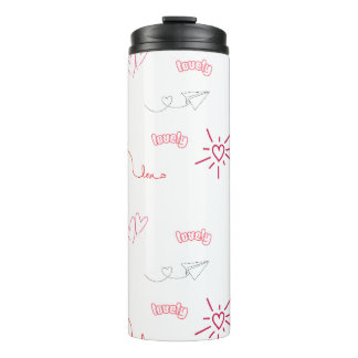 Cute Pink Hearts and Love Doodles Seamless Pattern Thermal Tumbler