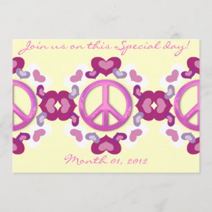 Cute Pink Hearts and Peace Sign Invitations