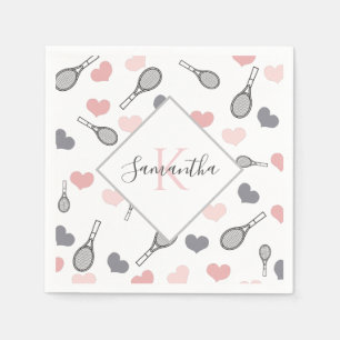 Cute Pink Hearts and Tennis Rackets Pattern Sports Napkin