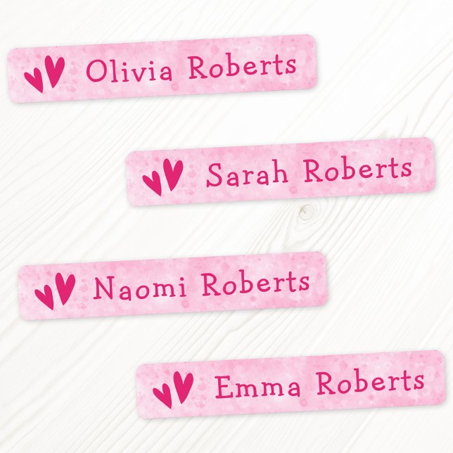 Cute pink hearts and text girly fabric clothing (Cute pink hearts and text girly fabric clothing labels)