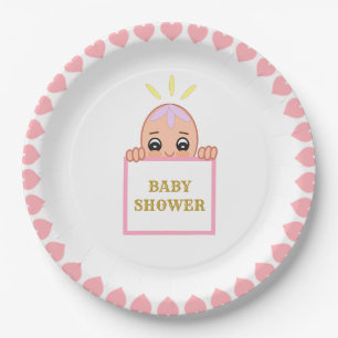 Cute Pink Hearts Baby Shower Paper Plate