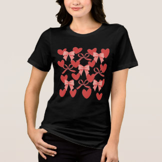 Cute Pink Hearts & Bows Valentine’s Day T-Shirt Tri-Blend Shirt