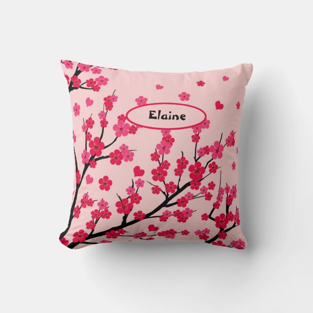 cute pink hearts cherry blossom  cushion (Front)