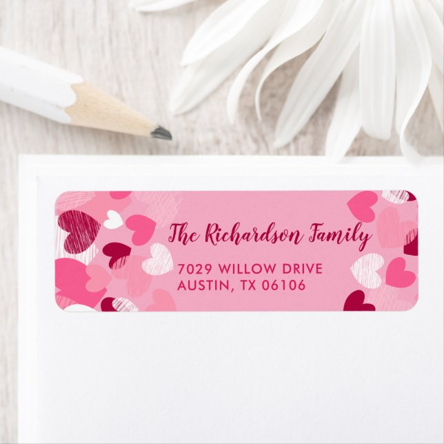 Cute Pink Hearts Custom Name Return Address Label (Insitu)