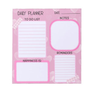 Cute Pink Hearts Daily Planner Notepad