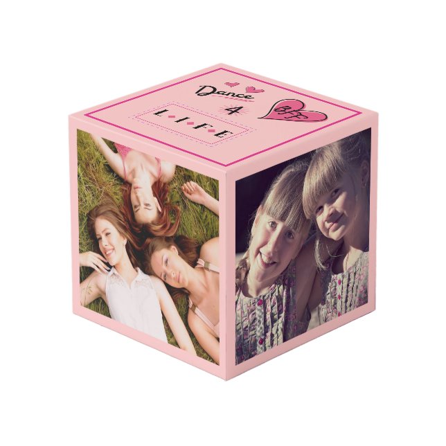 Cute Pink Hearts Dance BFF Photo Cube (Front Angled)