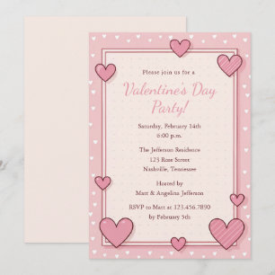 Cute Pink Hearts Frame Valentines Party Invitation