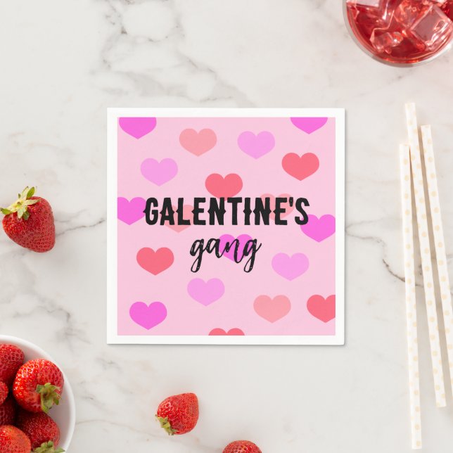 Cute Pink Hearts Galentines Day Custom Napkin (Insitu)