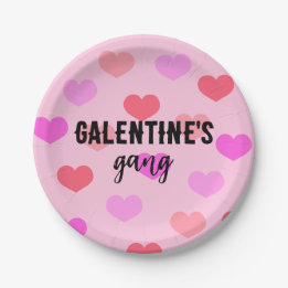 Cute Pink Hearts Galentines Day Custom Paper Plate
