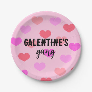 Cute Pink Hearts Galentines Day Custom Paper Plate