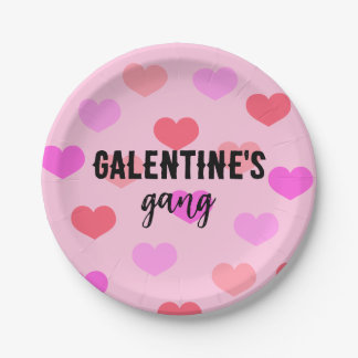 Cute Pink Hearts Galentines Day Custom Paper Plate