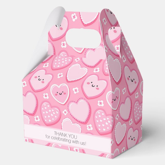 Cute Pink Hearts Girl Birthday Party Favour Box (Front)