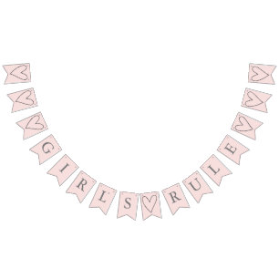 Cute Pink Hearts Girl's Rule Bunting Flags