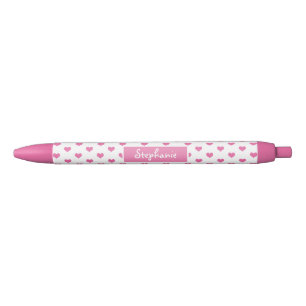 Cute Pink Hearts Girly Name Blue Ink Pen